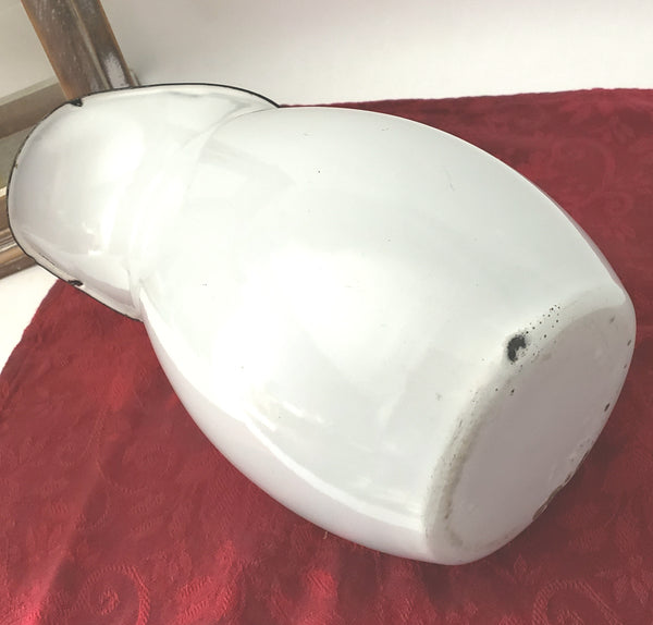 Antique White Enamelware Pitcher with Black Trim 8 1/4" Farmhouse Accent