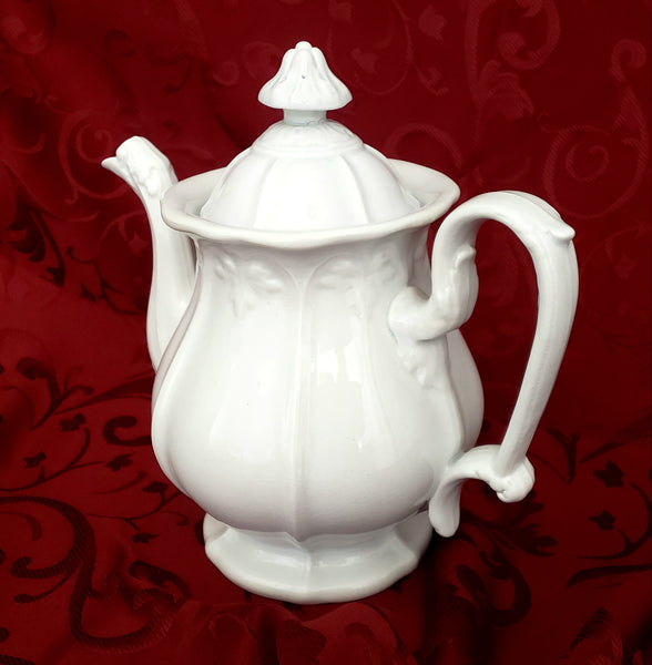 Antique White Ironstone Tea Pot by John Alcock England Mid 1800s Not Perfect