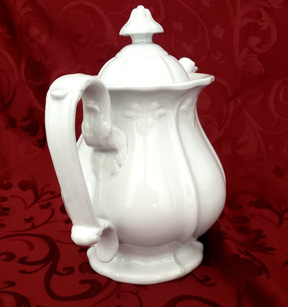 Antique White Ironstone Tea Pot by John Alcock England Mid 1800s Not Perfect