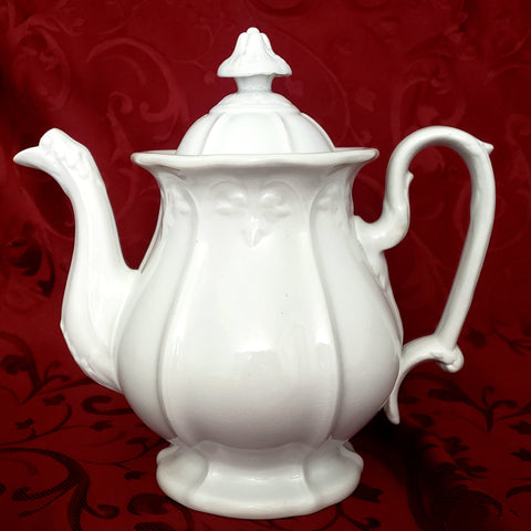Antique White Ironstone Tea Pot by John Alcock England Mid 1800s Not Perfect