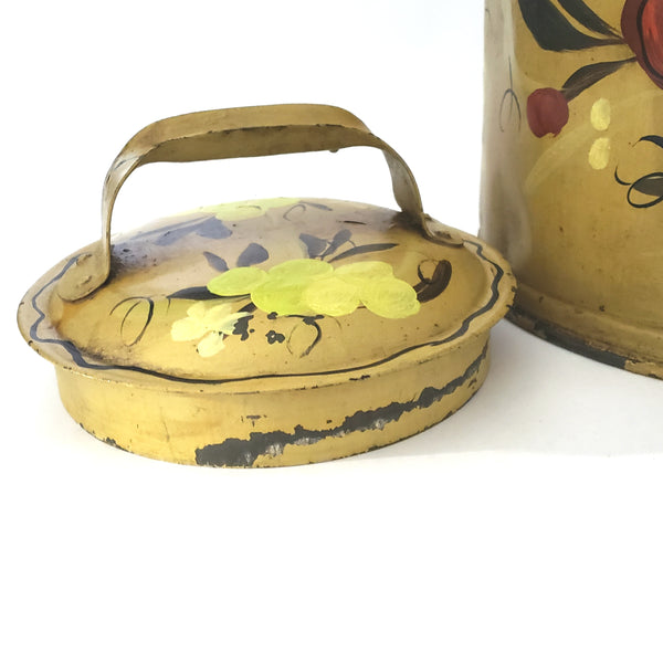 Vintage Folk Art Painted Metal Milk Can with Lid Bail Handle Signed Mary Walborn