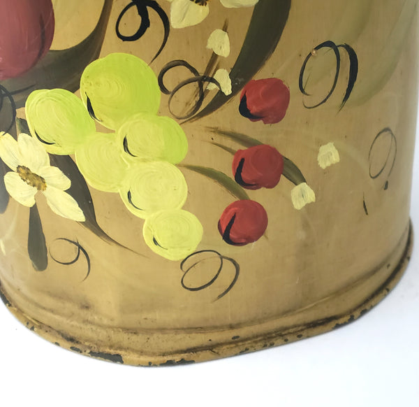 Vintage Folk Art Painted Metal Milk Can with Lid Bail Handle Signed Mary Walborn