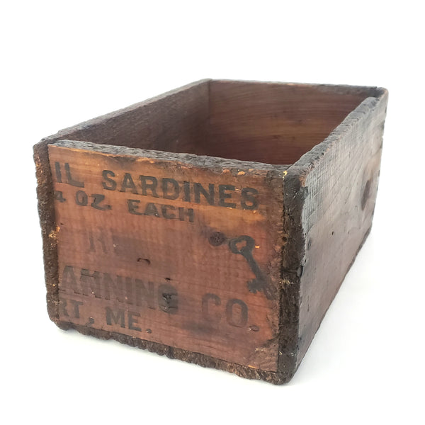 Early Rustic Wooden Rectangular Box Sardine Advertising From Maine