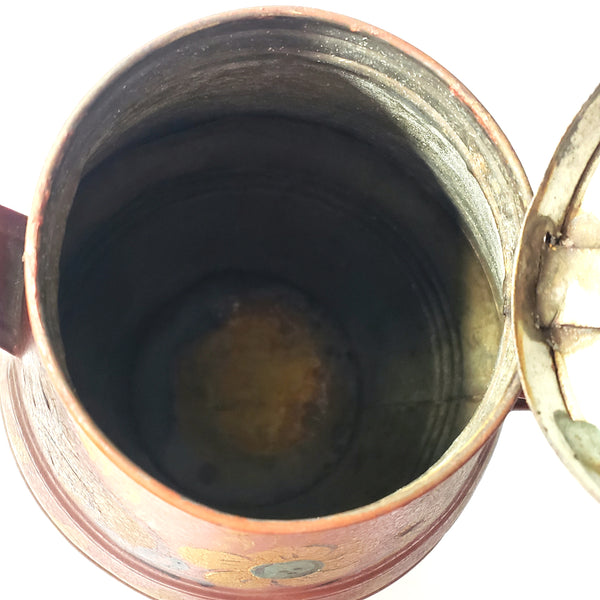 Antique Americana Toleware Painted Tin Coffee Pot Deep Red Floral Pennsylvania