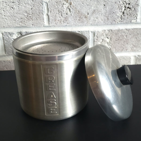 Midcentury Spun Aluminum Kitchen Canister Set of 5 Italy Plus Grease Canister ca. 1950s