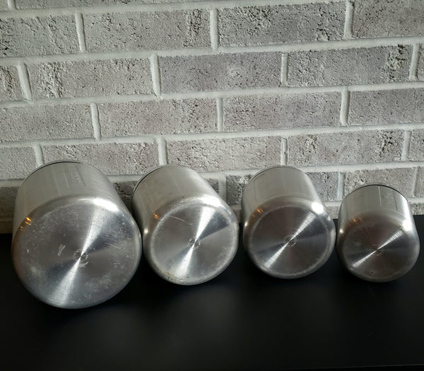 Midcentury Spun Aluminum Kitchen Canister Set of 5 Italy Plus Grease Canister ca. 1950s