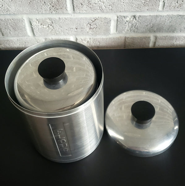 Midcentury Spun Aluminum Kitchen Canister Set of 5 Italy Plus Grease Canister ca. 1950s