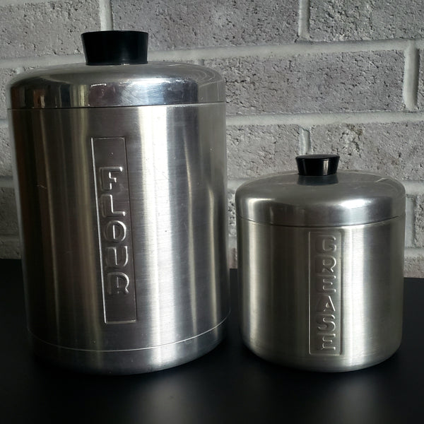 Midcentury Spun Aluminum Kitchen Canister Set of 5 Italy Plus Grease Canister ca. 1950s