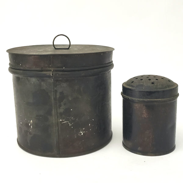 Antique 19th Century Kitchen Sugar Tin Canister and Shaker Muffineer