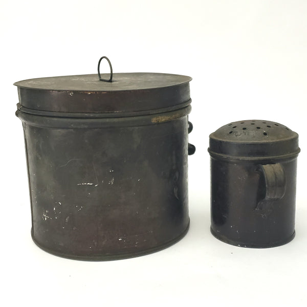 Antique 19th Century Kitchen Sugar Tin Canister and Shaker Muffineer