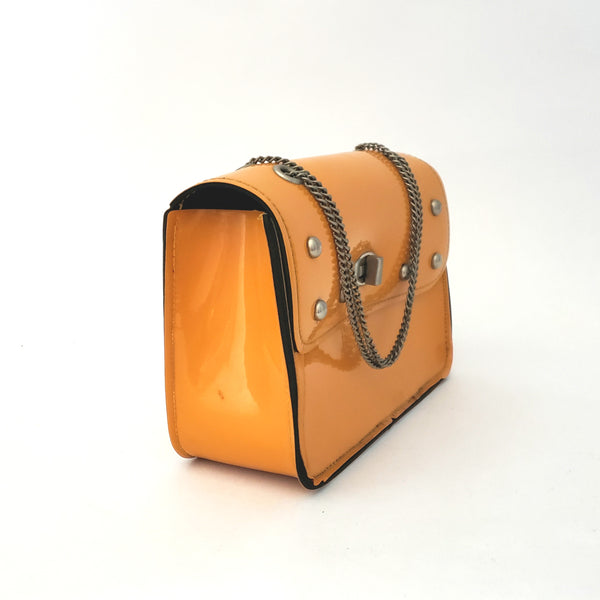 Mid Century Mod Orange Vinyl Fashion Purse Chain Handle 1960s