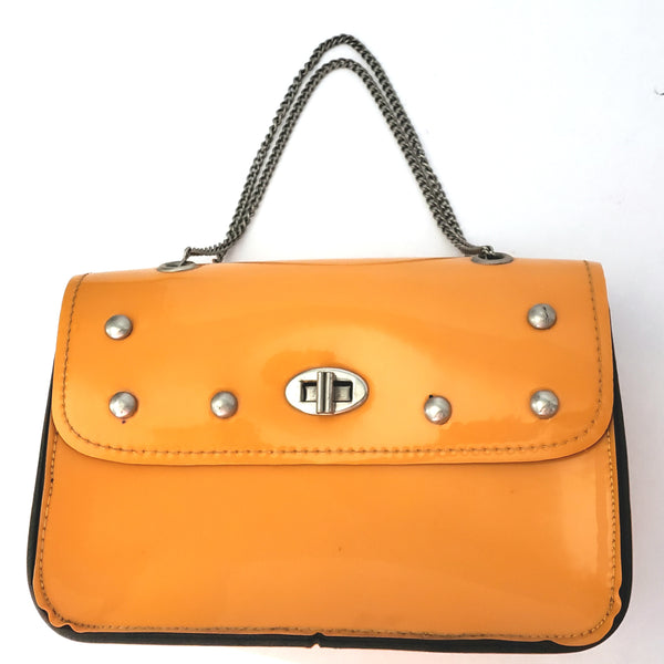 Mid Century Mod Orange Vinyl Fashion Purse Chain Handle 1960s
