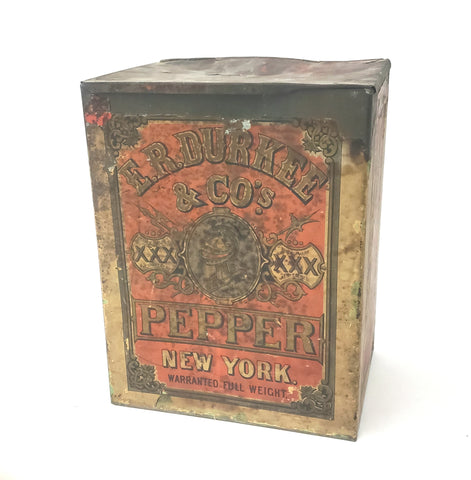 Antique General Store Spice PEPPER Tin Canister Advertising by E.R. DURKEE New York