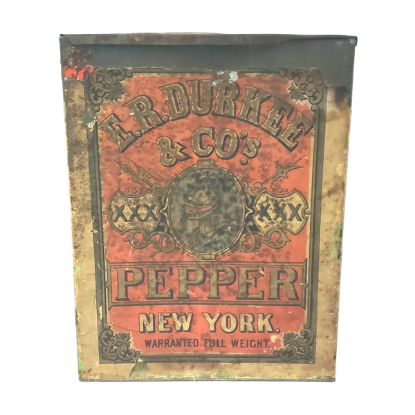 Antique General Store Spice PEPPER Tin Canister Advertising by E.R. DURKEE New York