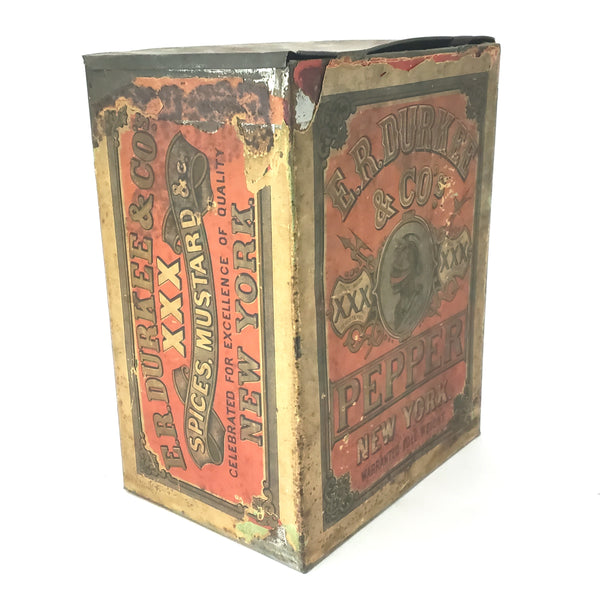 Antique General Store Spice PEPPER Tin Canister Advertising by E.R. DURKEE New York