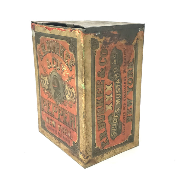 Antique General Store Spice PEPPER Tin Canister Advertising by E.R. DURKEE New York