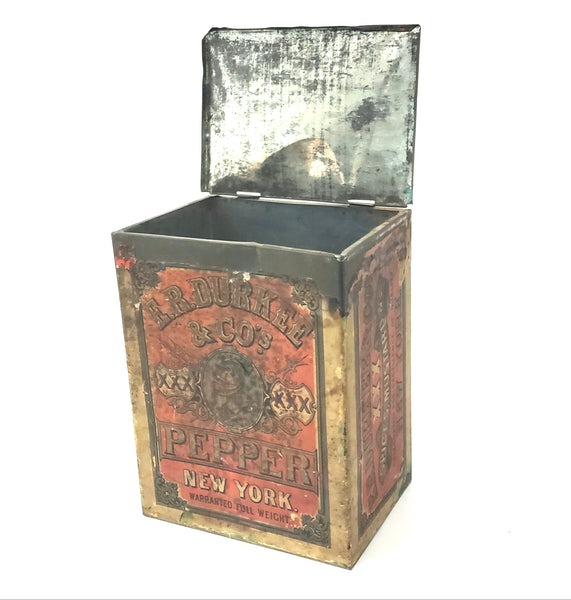 Antique General Store Spice PEPPER Tin Canister Advertising by E.R. DURKEE New York