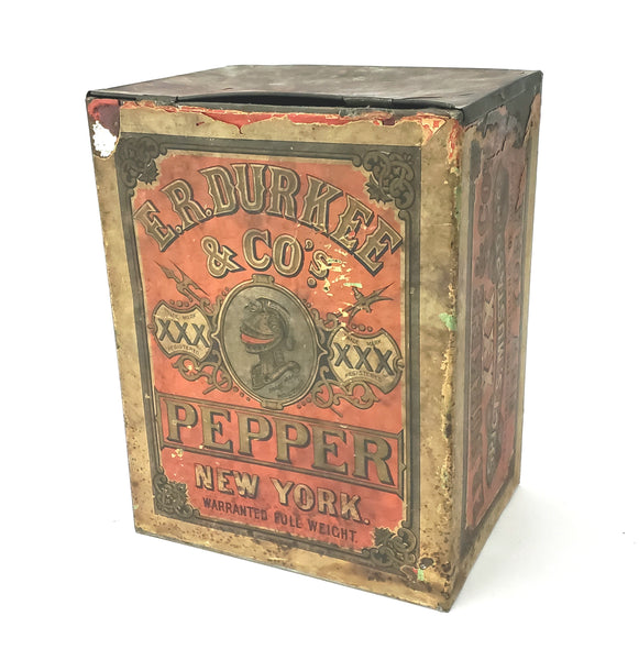 Antique General Store Spice PEPPER Tin Canister Advertising by E.R. DURKEE New York