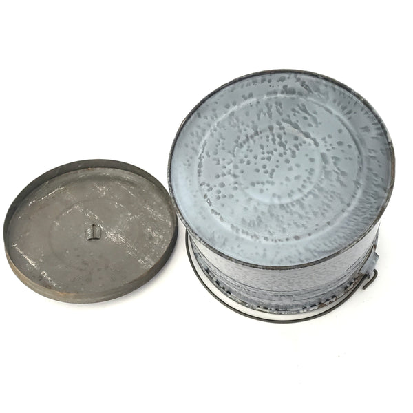 Antique Gray Graniteware Berry Bucket with Tin Lid and Bail Handle