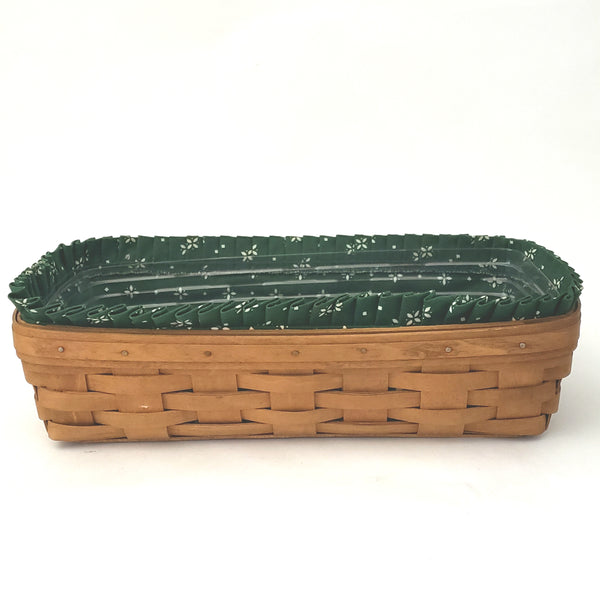 Longaberger Bread Basket Green Fabric Liner and Protector 14 in Signed and Dated 1992