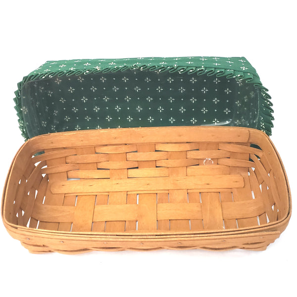 Longaberger Bread Basket Green Fabric Liner and Protector 14 in Signed and Dated 1992