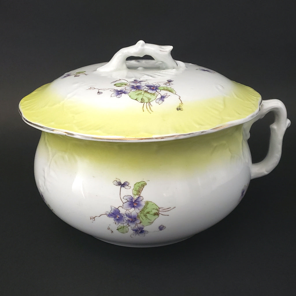 Antique English Chamber Pot w/ Lid Yellow and Purple Violets By Johnson Brothers
