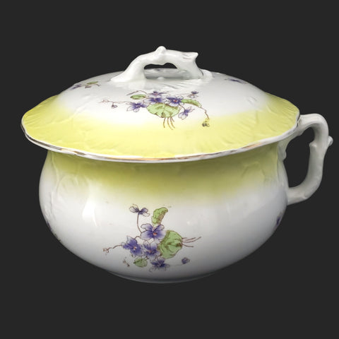 Antique English Chamber Pot w/ Lid Yellow and Purple Violets By Johnson Brothers