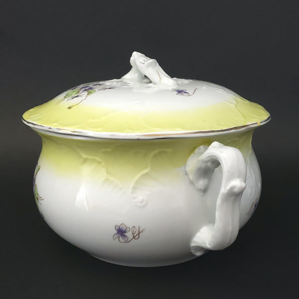 Antique English Chamber Pot Yellow & Purple Violets Lid By Johnson Brothers