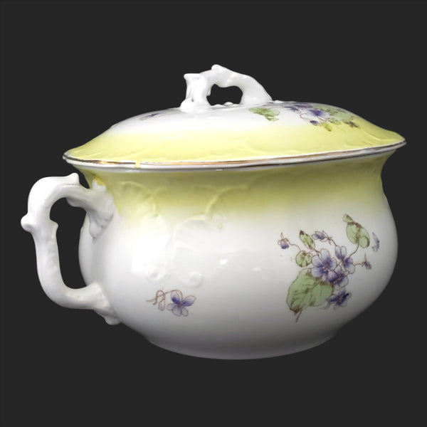 Antique English Chamber Pot Yellow & Purple Violets Lid By Johnson Brothers