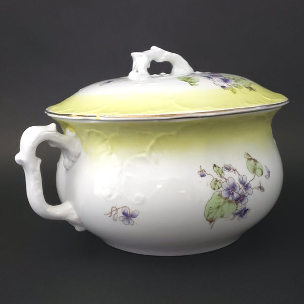 Antique English Chamber Pot with Lid Yellow and Purple Violets By Johnson Brothers