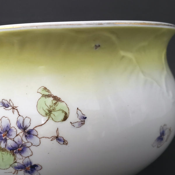 Antique English Chamber Pot Yellow & Purple Violets Lid By Johnson Brothers
