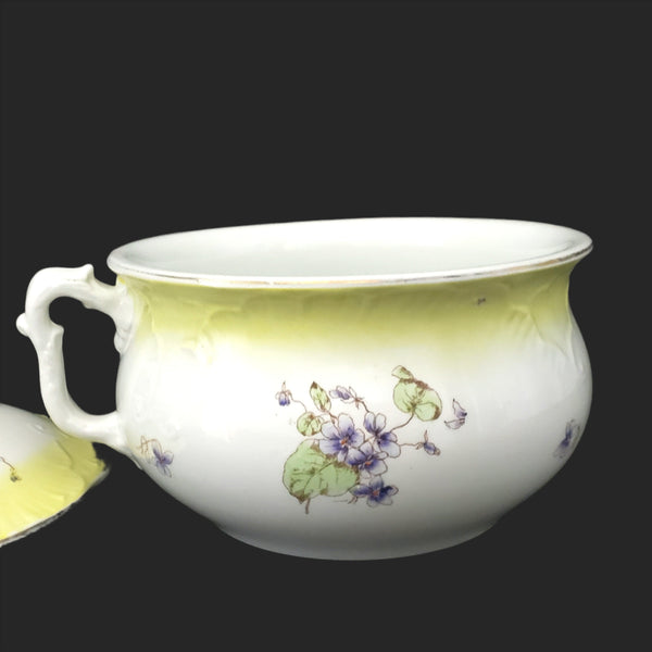 Antique English Chamber Pot Yellow & Purple Violets Lid By Johnson Brothers