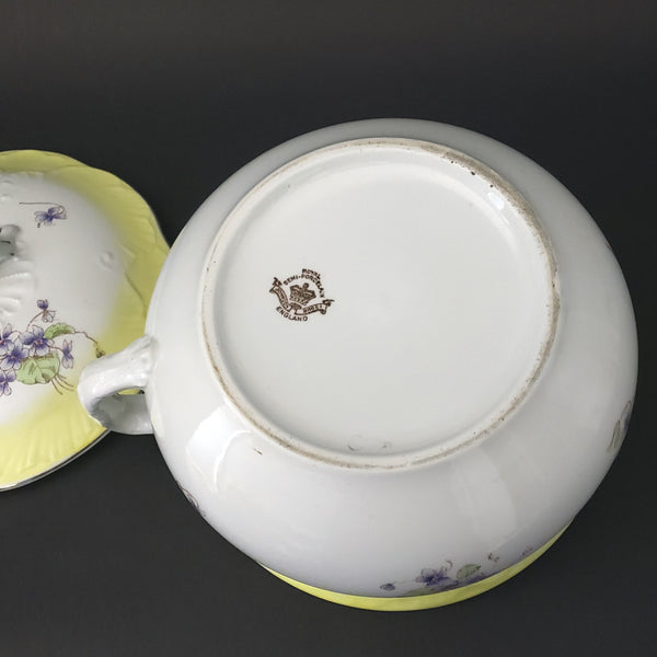Antique English Chamber Pot Yellow & Purple Violets Lid By Johnson Brothers