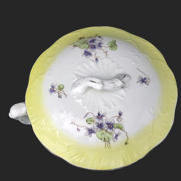 Antique English Chamber Pot Yellow & Purple Violets Lid By Johnson Brothers