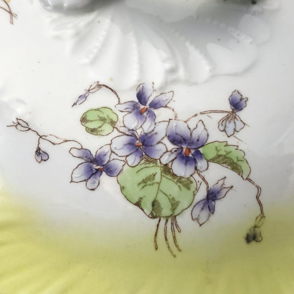Antique English Chamber Pot Yellow & Purple Violets Lid By Johnson Brothers