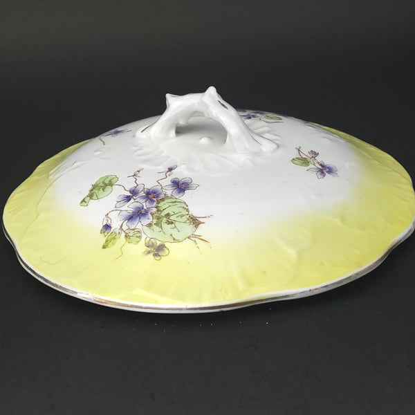 Antique English Chamber Pot Yellow & Purple Violets Lid By Johnson Brothers