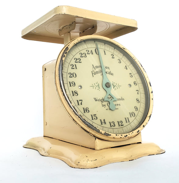 Vintage Yellow American Family Kitchen Scale with Glass Face