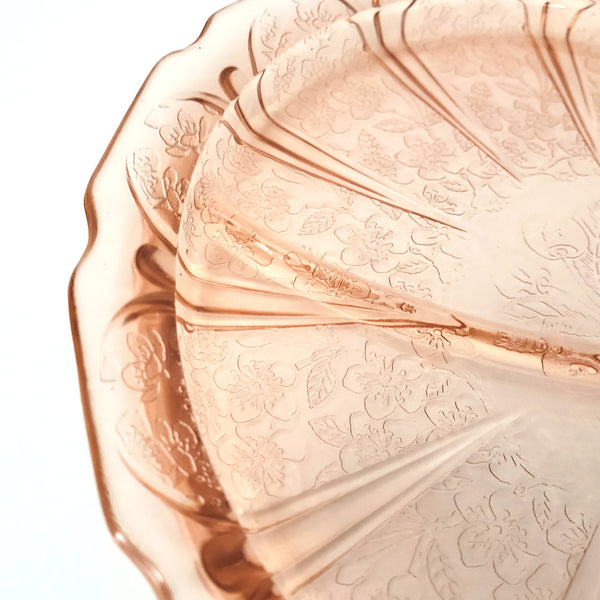 Vintage Cherry Blossom Pink Depression Glass Divided Grill Plates Set of 8 Jeannette Glass