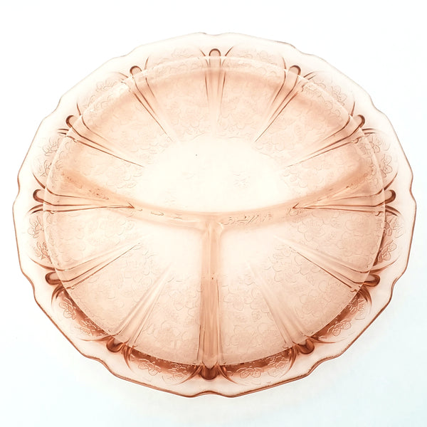 Vintage Cherry Blossom Pink Depression Glass Divided Grill Plates Set of 8 Jeannette Glass