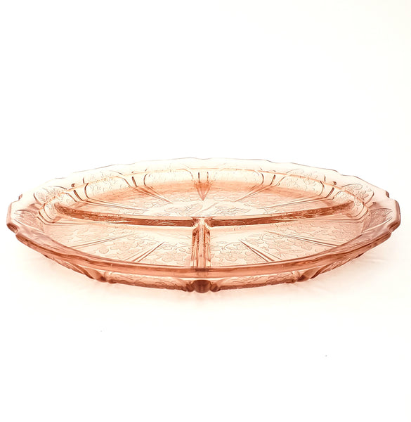 Vintage Cherry Blossom Pink Depression Glass Divided Grill Plates Set of 8 Jeannette Glass