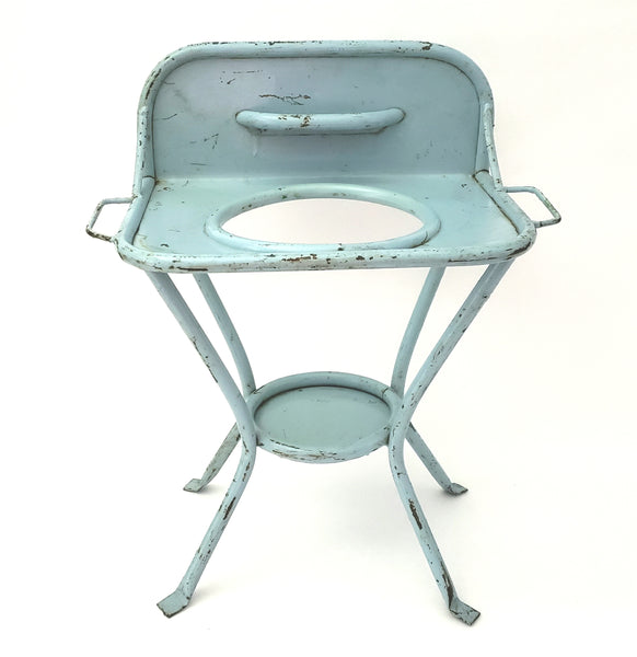 Vintage Blue Childs Metal Washstand with Enamel Childs Pitcher
