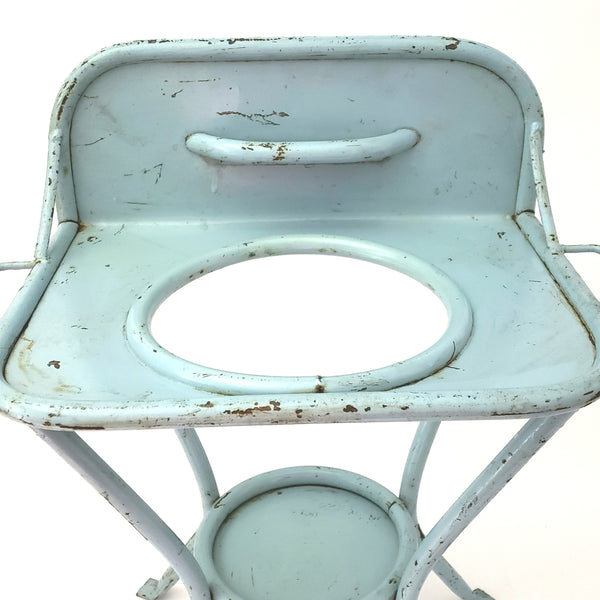Vintage Blue Childs Metal Washstand with Enamel Childs Pitcher