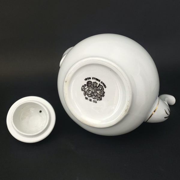 Antique White Ironstone China Tea Pot Gold Trim by Willets Trenton, New Jersey