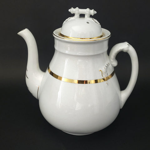 Antique White and Gold Ironstone China Tea Pot by Willets Mfg. Trenton, New Jersey
