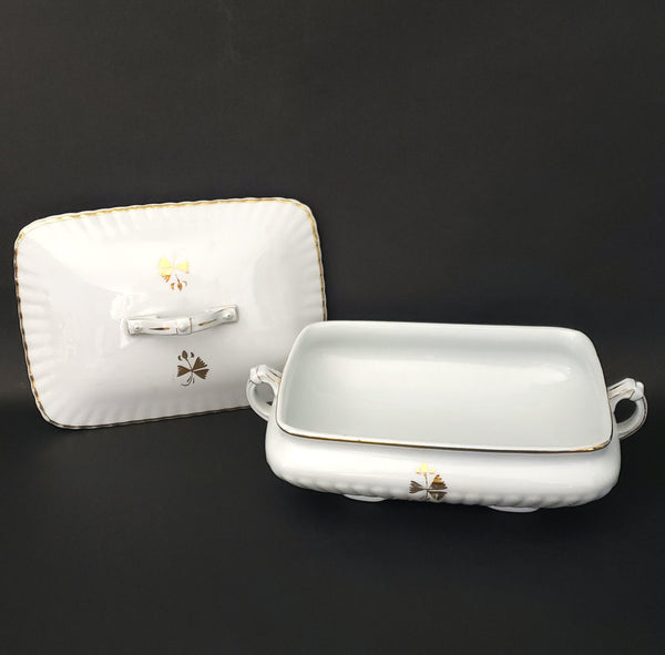 Antique White Ironstone Tea Leaf Vegetable Tureen & Lid Bishop & Stonier England
