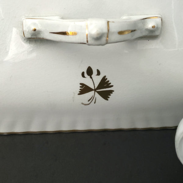 Antique White Ironstone Tea Leaf Vegetable Tureen & Lid Bishop & Stonier England