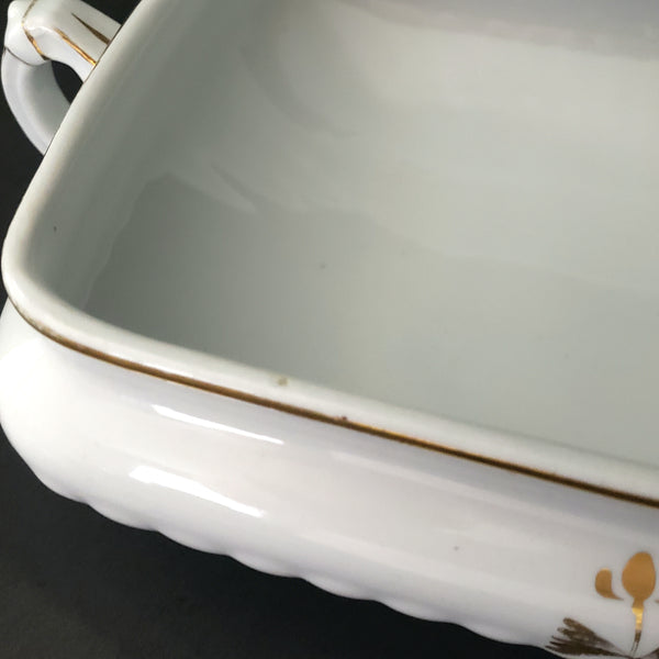 Antique White Ironstone Tea Leaf Vegetable Tureen & Lid Bishop & Stonier England