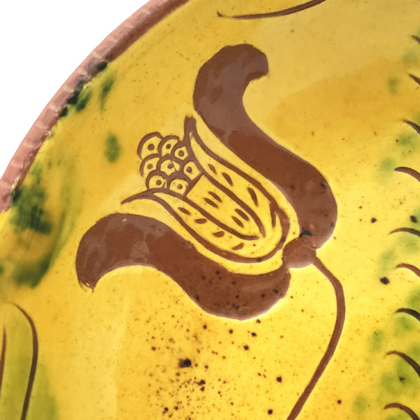 1976 Breininger Redware Sgraffito Decorated Bowl Tulips & Heart Signed B. Breininger