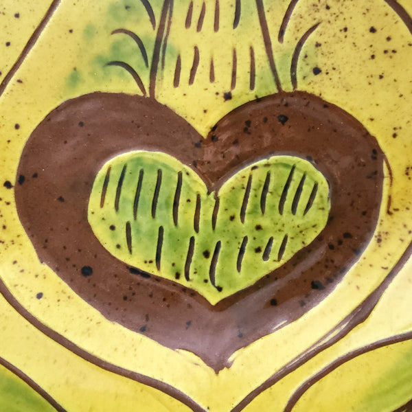 1976 Breininger Redware Sgraffito Decorated Bowl Tulips & Heart Signed B. Breininger