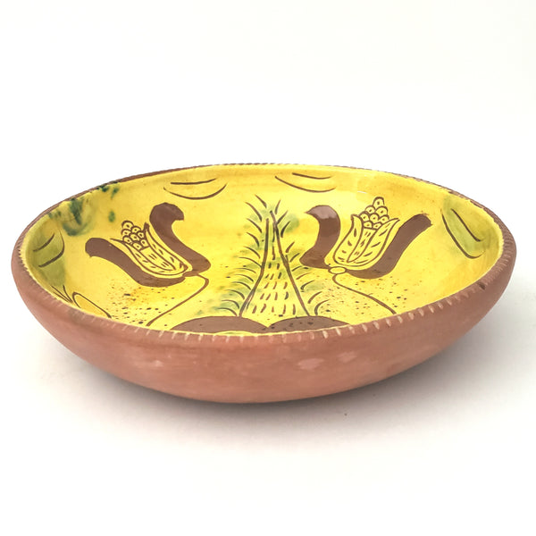 1976 Breininger Redware Sgraffito Decorated Bowl Tulips & Heart Signed B. Breininger